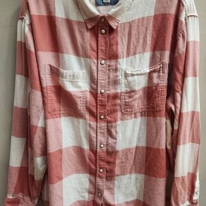 American Eagle Women's XL Pink & White Check Oversize Soft Snap Down Shirt